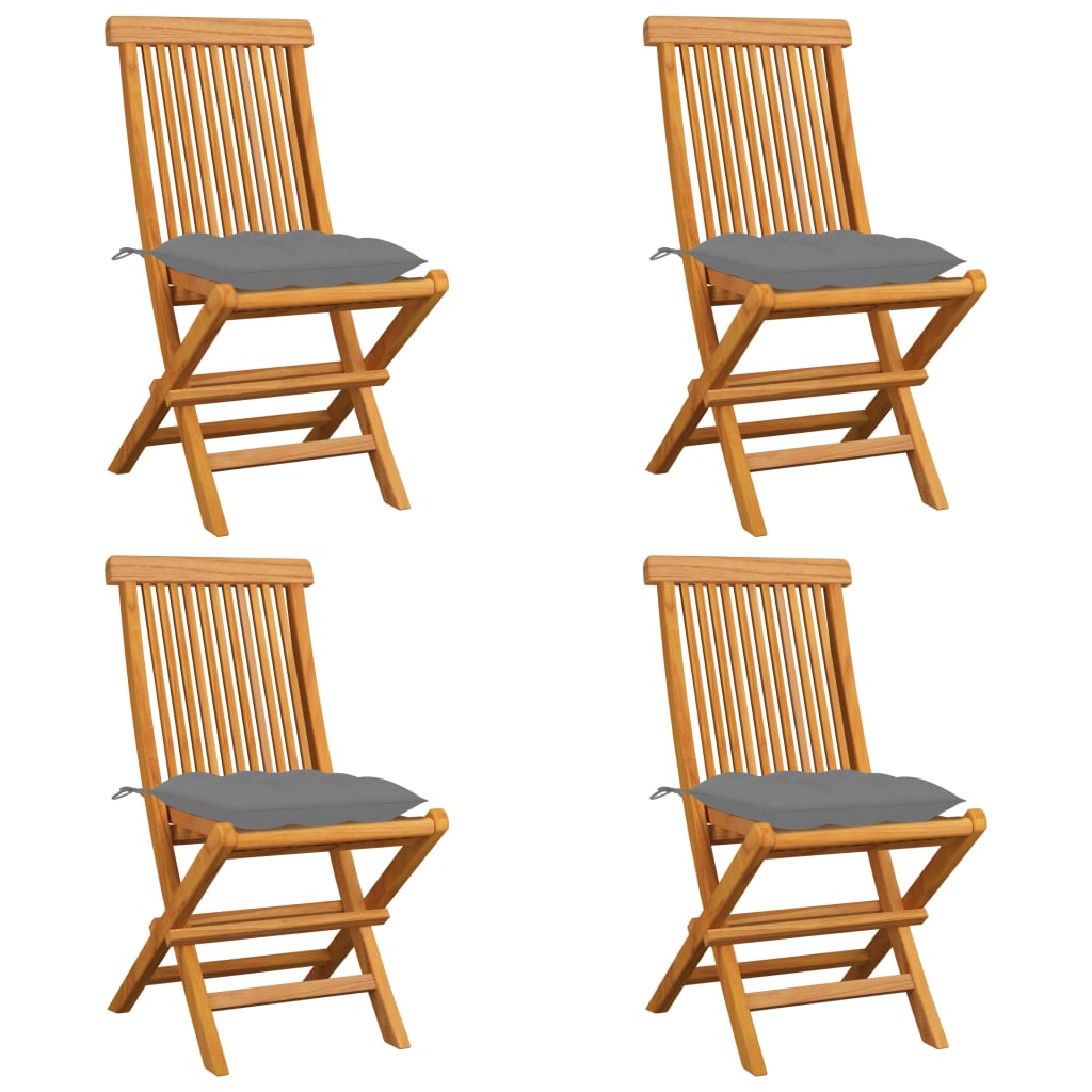 vidaXL Chaises de jardin et coussins gris lot de 4 Bois de teck massif