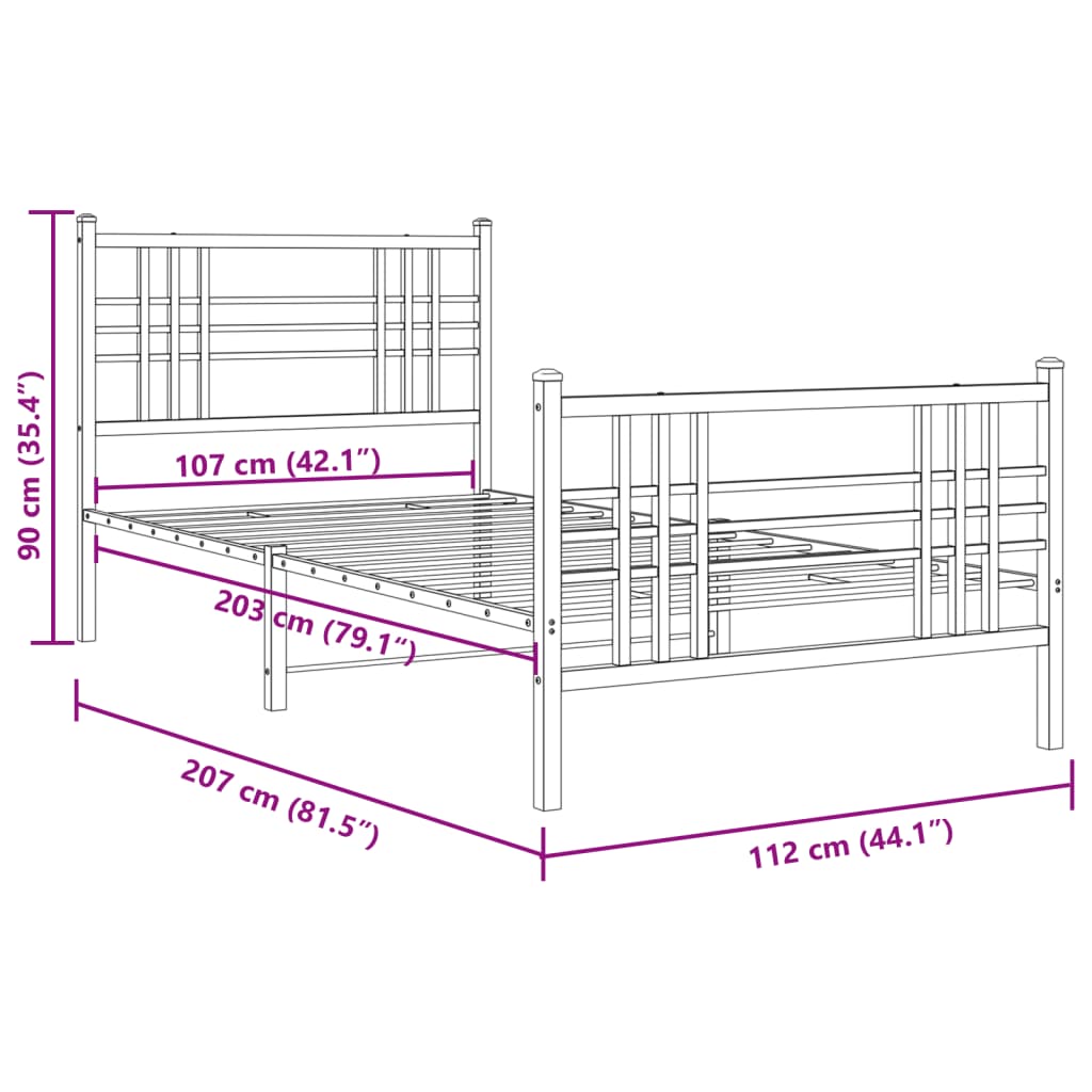 vidaXL Cadre de lit métal sans matelas et pied de lit blanc 107x203 cm