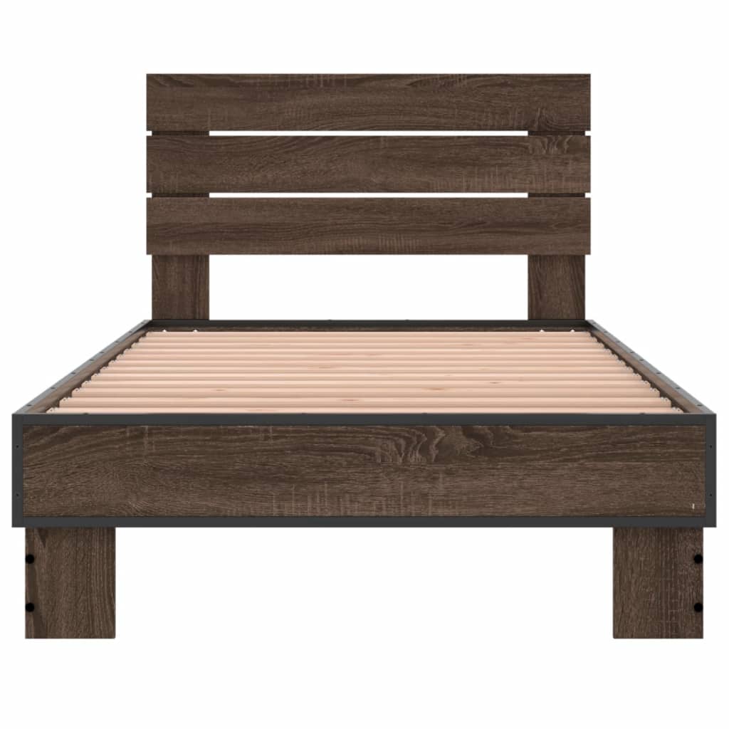 vidaXL Cadre de lit chêne marron 75x190 cm bois d'ingénierie et métal