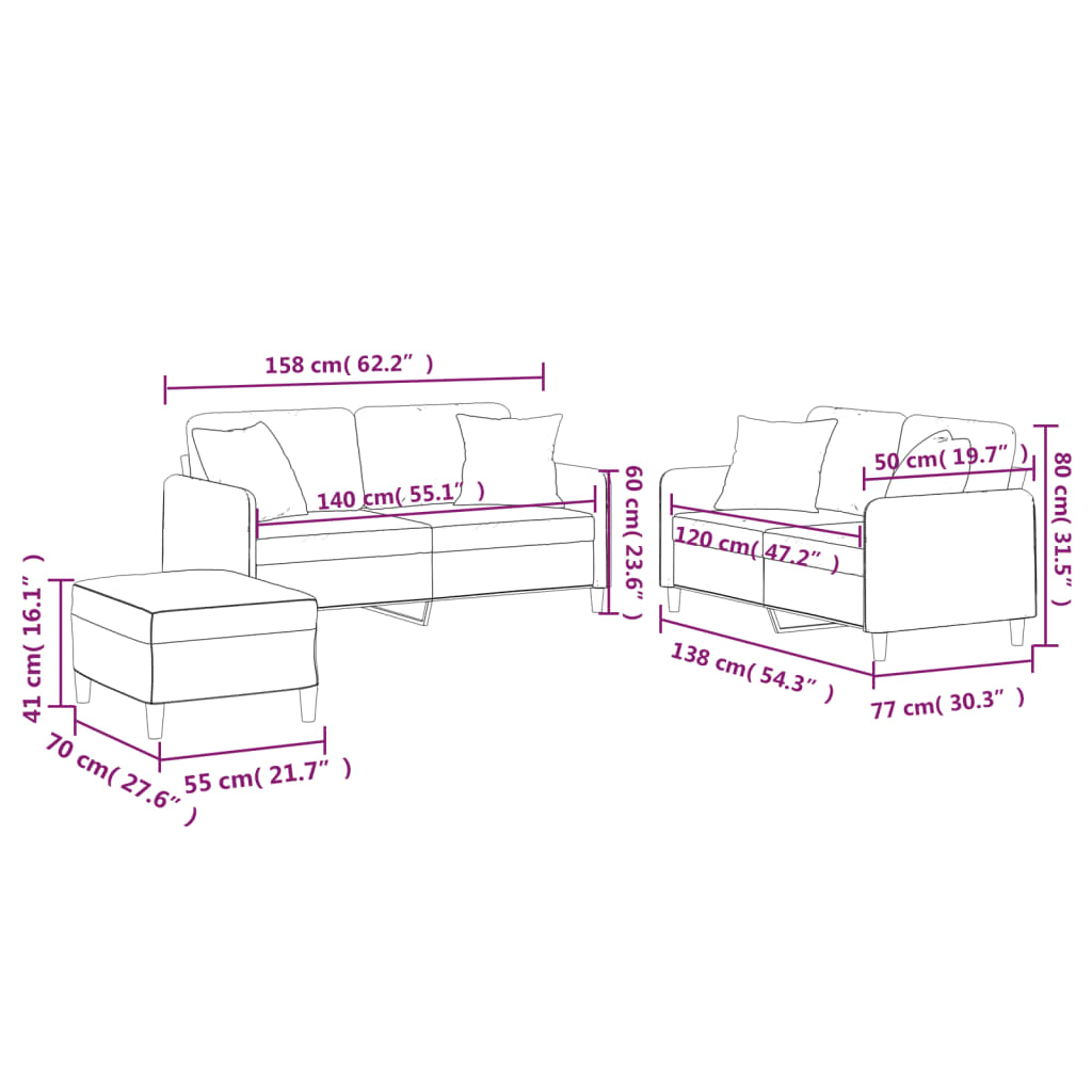 vidaXL Ensemble de canapés 3 pcs coussins gris clair tissu