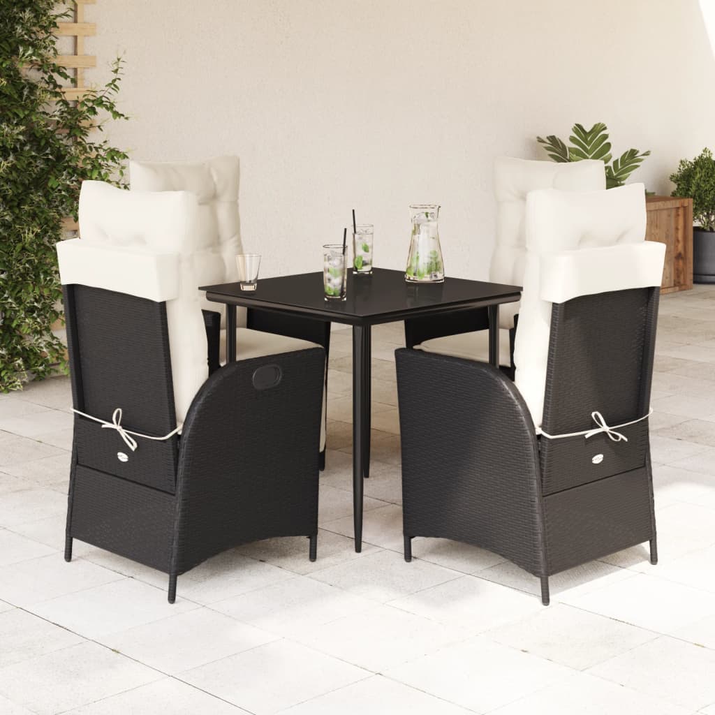 vidaXL Ensemble à manger de jardin coussins 5pcs Noir Résine tressée