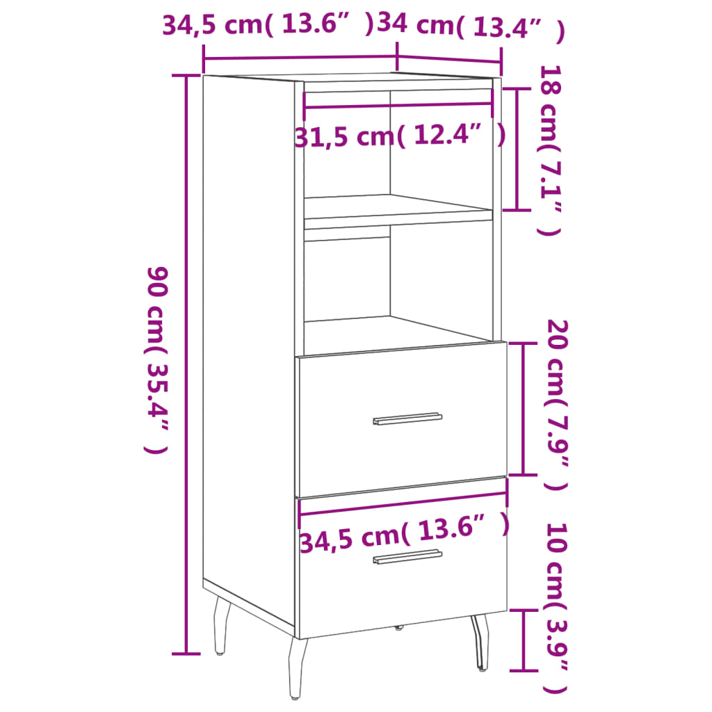 vidaXL Buffet Blanc brillant 34,5x34x90 cm Bois d'ingénierie