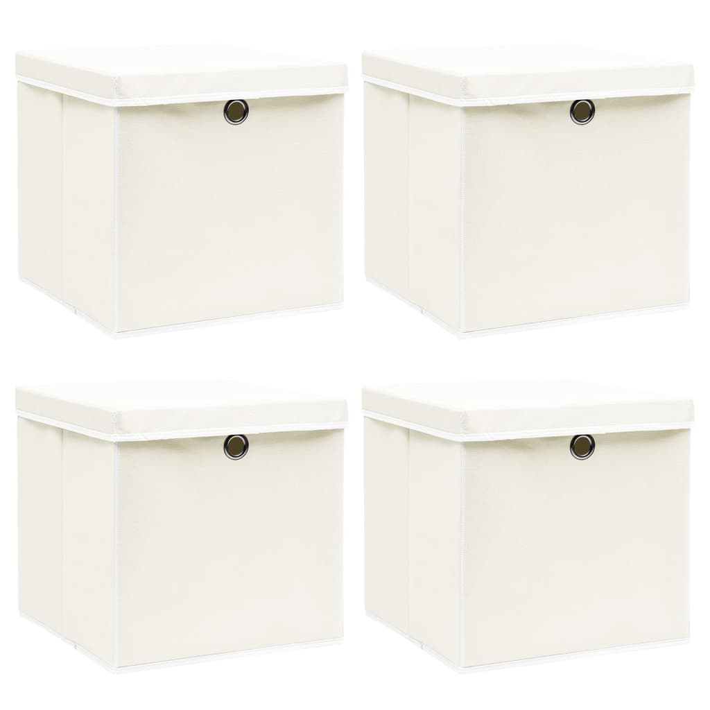 vidaXL Boîtes de rangement avec couvercles 4pcs Blanc 32x32x32cm Tissu