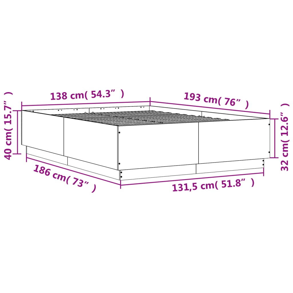 vidaXL Cadre de lit avec lumières LED sonoma gris 135x190 cm