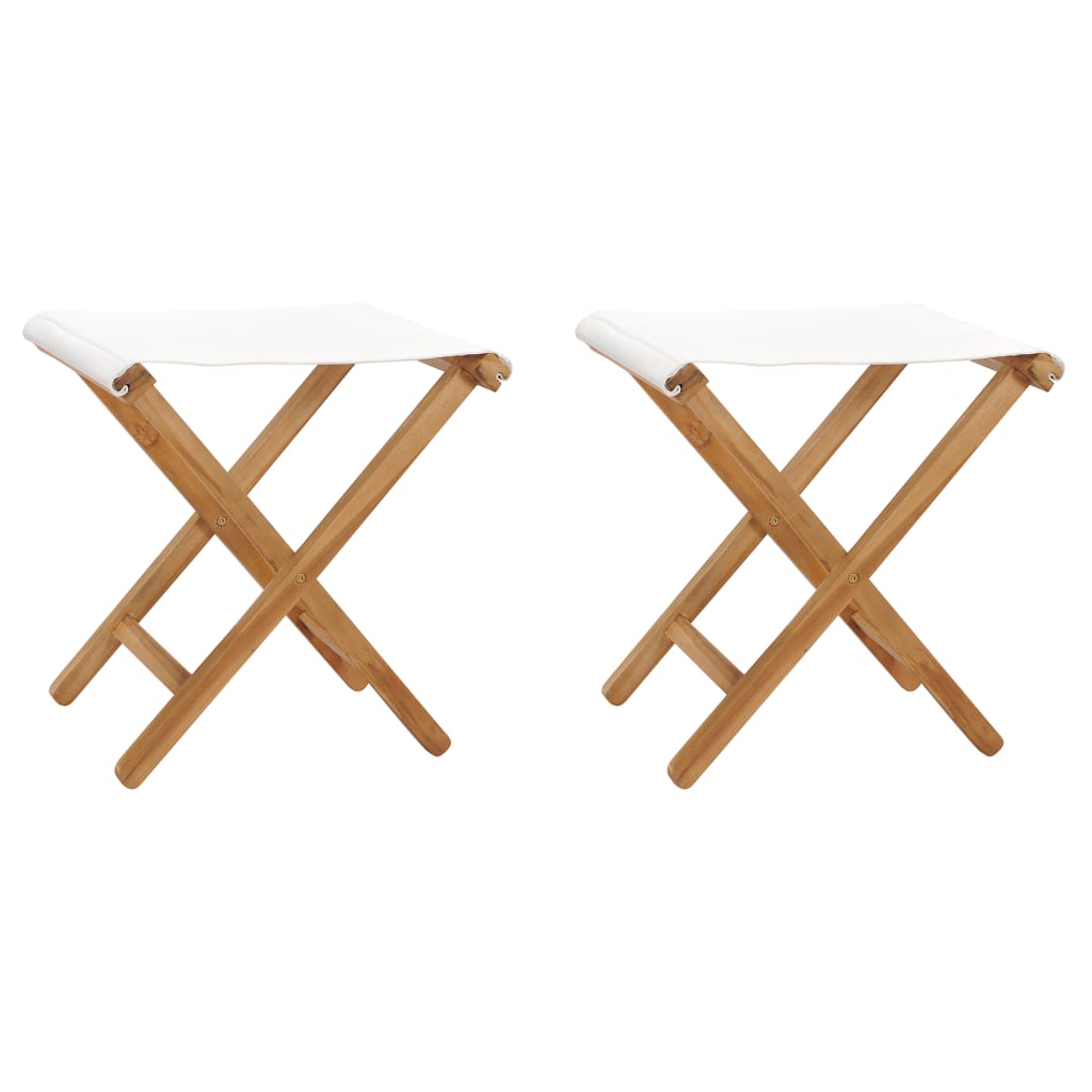 vidaXL Chaises pliables lot de 2 Bois teck solide et tissu Blanc crème