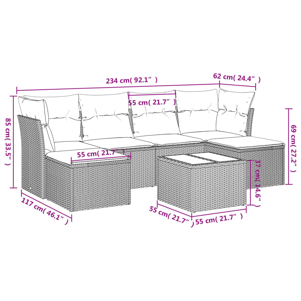 vidaXL Salon de jardin avec coussins 7 pcs gris résine tressée