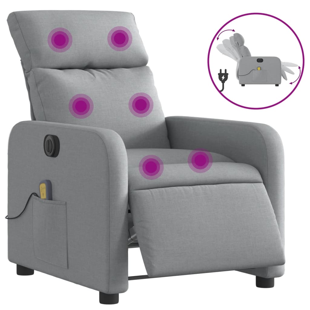 vidaXL Fauteuil de massage inclinable électrique gris clair tissu