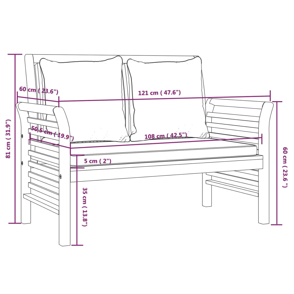 vidaXL Salon de jardin 3 pcs avec coussins bois massif d'acacia