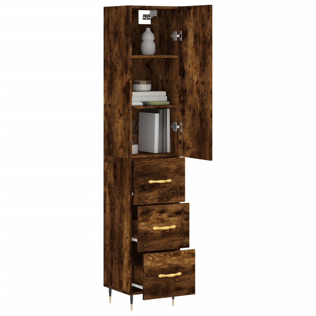 vidaXL Buffet haut Chêne fumé 34,5x34x180 cm Bois d'ingénierie