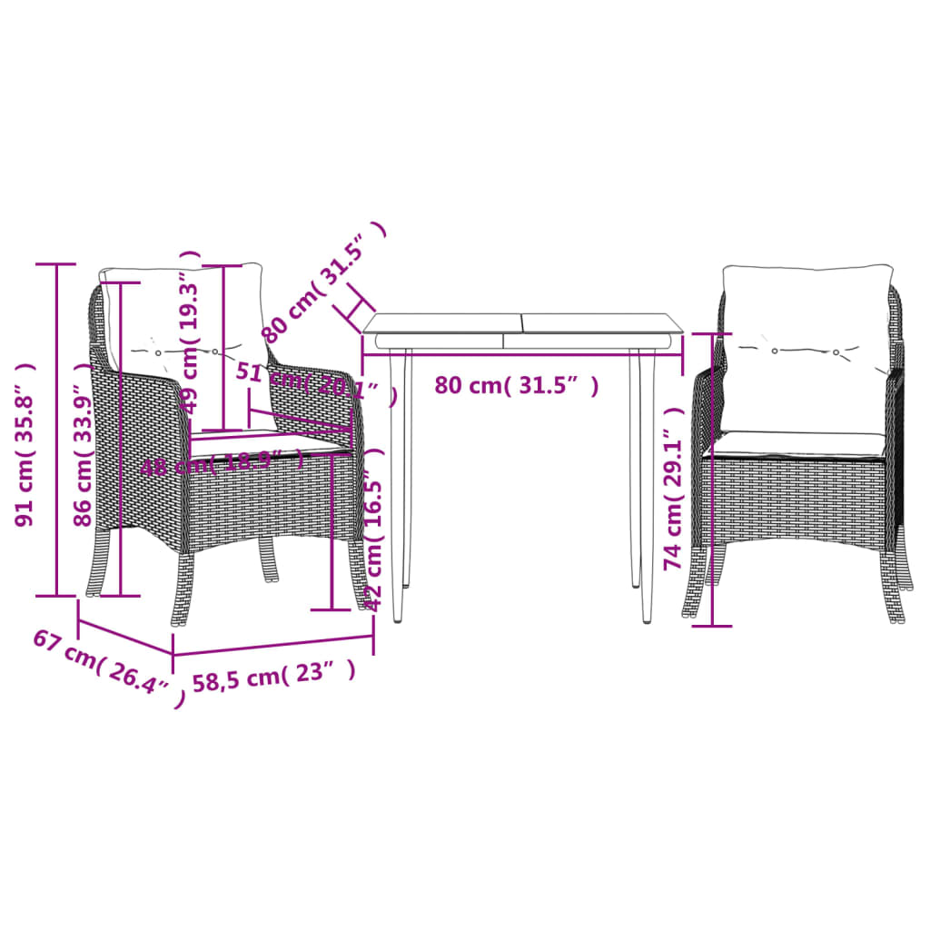 vidaXL Ensemble à manger de jardin 3 pcs coussins gris résine tressée