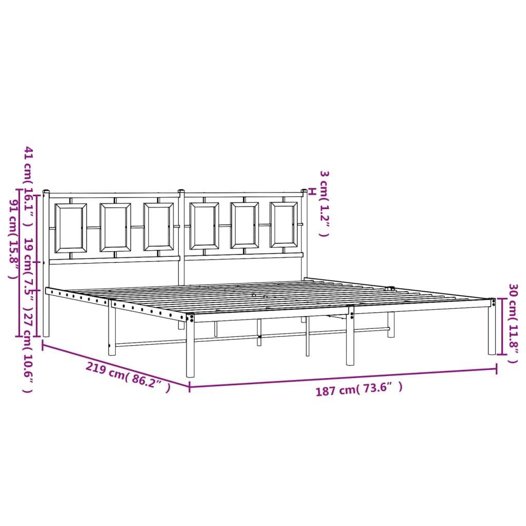 vidaXL Cadre de lit métal sans matelas avec tête de lit noir 183x213cm