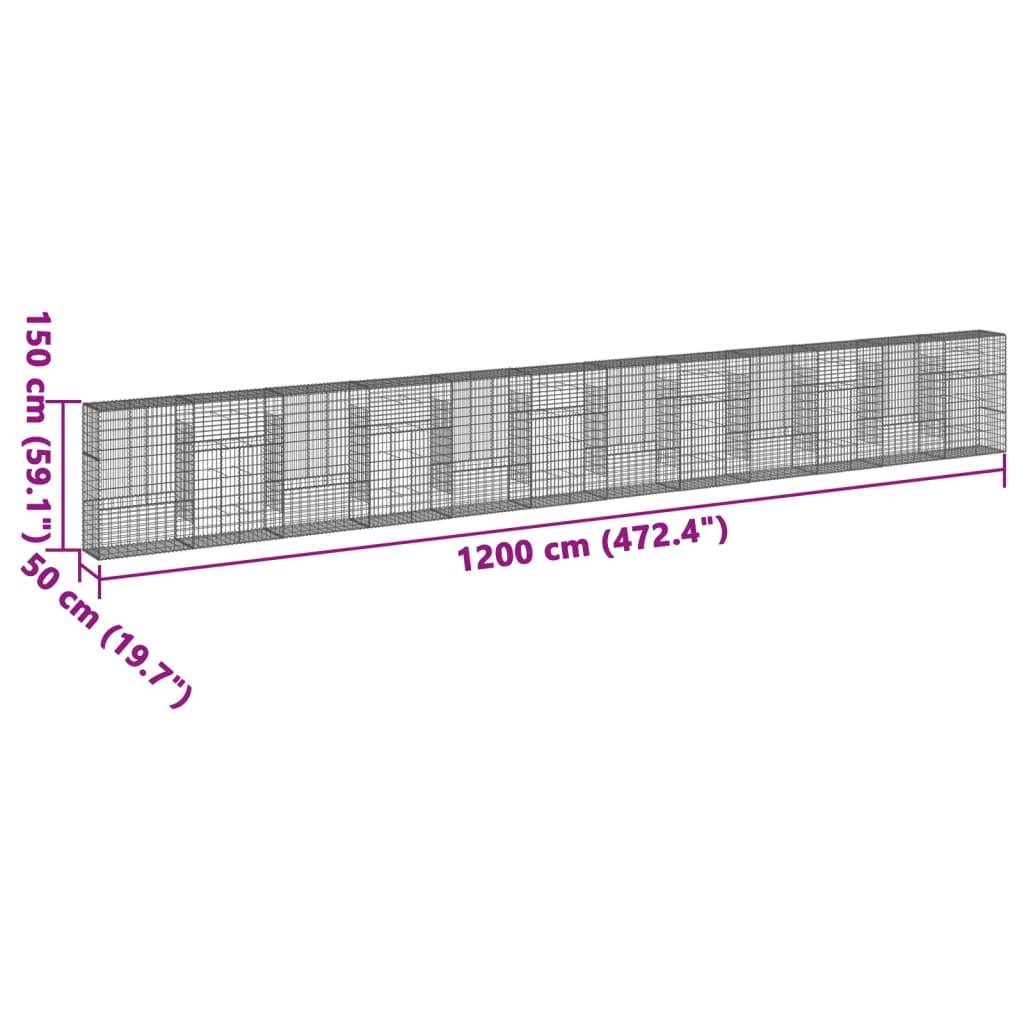 vidaXL Panier gabion avec couvercle 1200x50x150 cm fer galvanisé