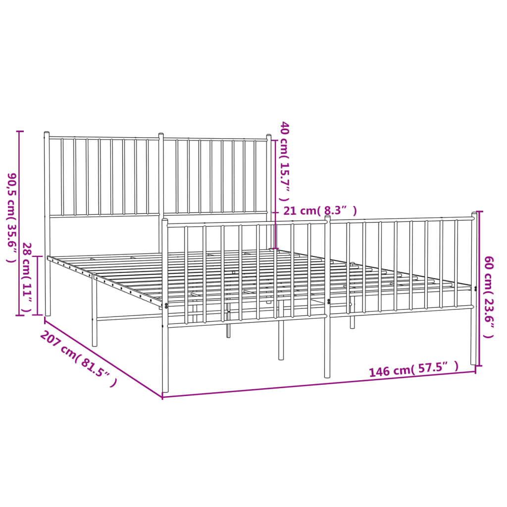 vidaXL Cadre de lit métal sans matelas avec pied de lit noir 140x200cm