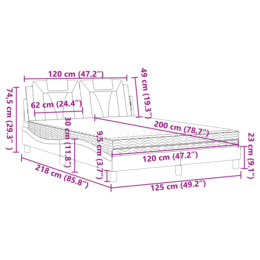 vidaXL Lit avec matelas gris 120x200 cm similicuir