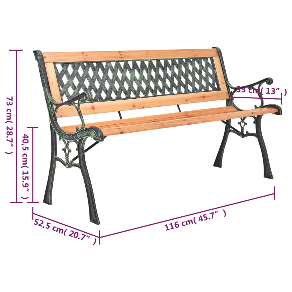 vidaXL Banc de jardin 116 cm Fonte et bois massif de sapin