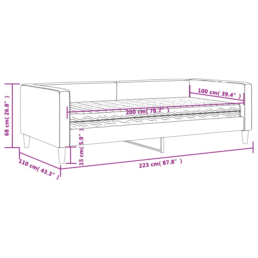 vidaXL Lit de jour avec matelas noir 100x200 cm tissu