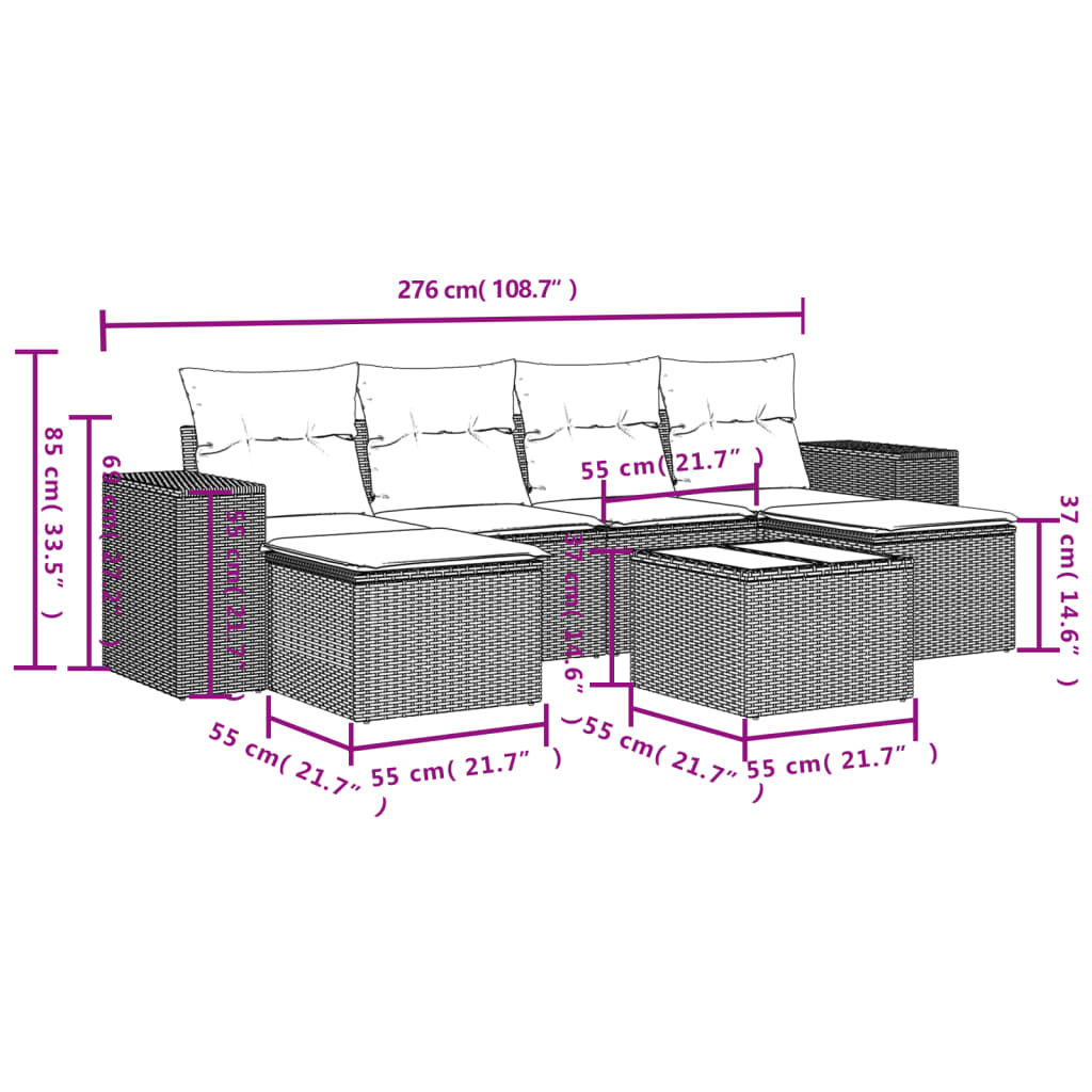 vidaXL Salon de jardin 7 pcs avec coussins noir résine tressée