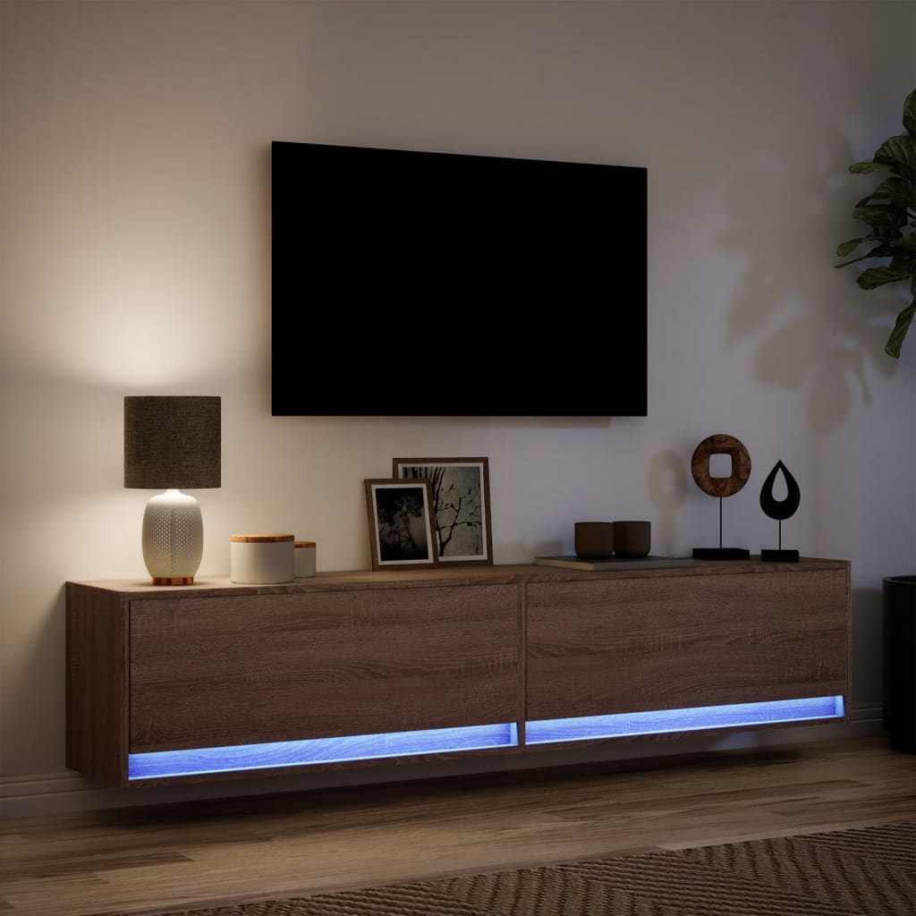 vidaXL Meuble TV mural avec LED chêne marron 180x31x38 cm