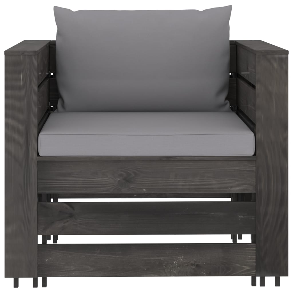 vidaXL Salon de jardin 2 pcs avec coussins Bois imprégné de gris