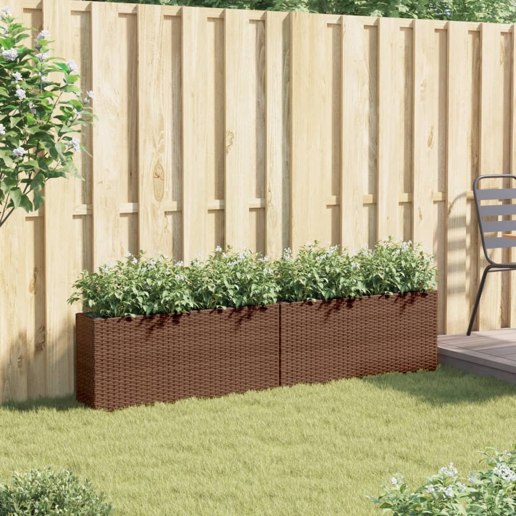 vidaXL Jardinières avec 2 pots 2 pcs marron 90x20x40 cm résine tressée