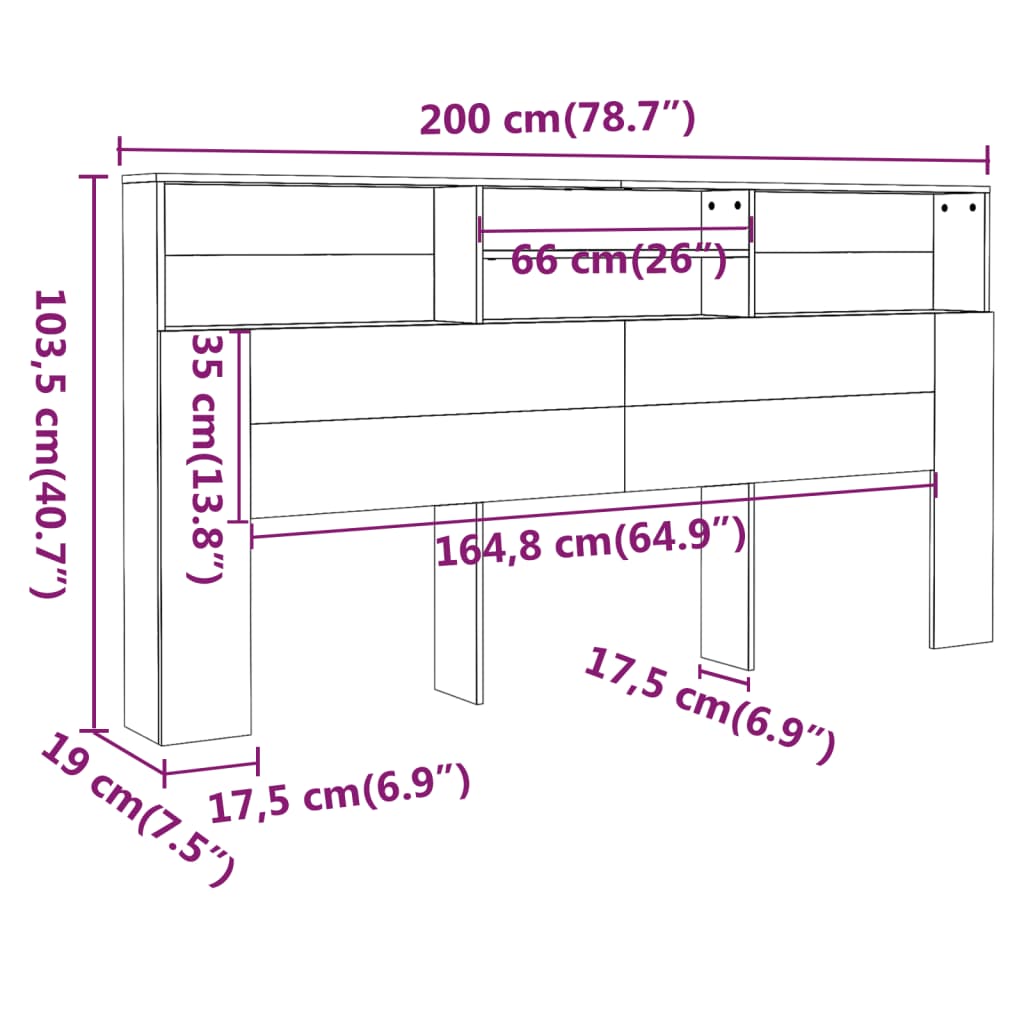 vidaXL Armoire de tête de lit Gris béton 200x19x103,5 cm