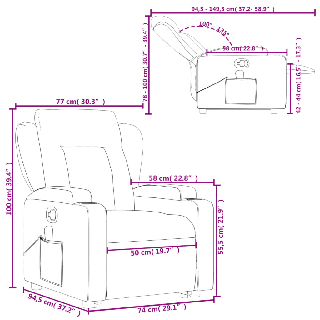 vidaXL Fauteuil inclinable de massage Crème Similicuir