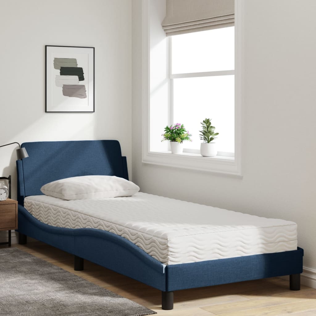 vidaXL Lit avec matelas bleu 90x190 cm tissu