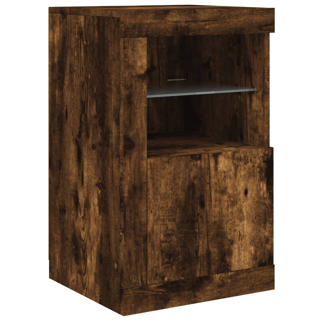 vidaXL Armoire latérale avec lumières LED chêne fumé bois d'ingénierie