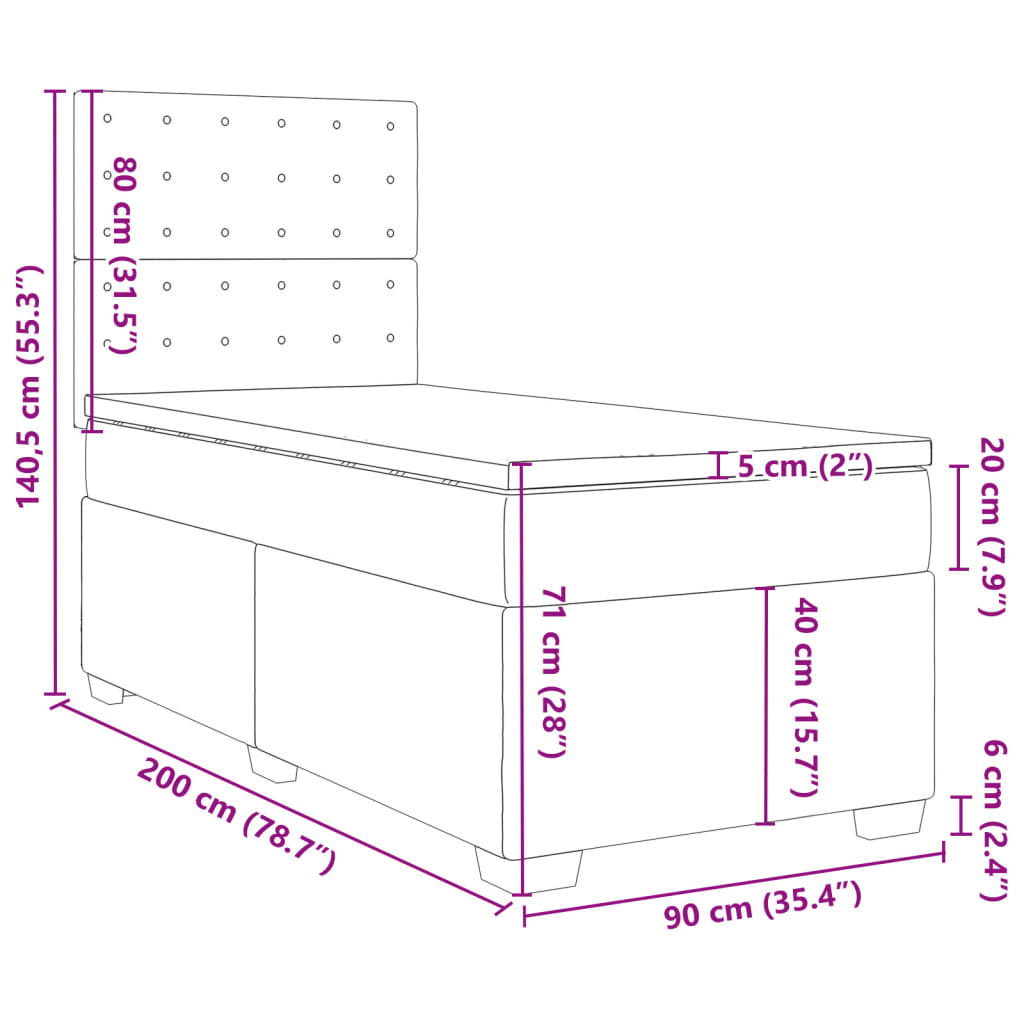 vidaXL Sommier à lattes de lit avec matelas Gris 90x200 cm Similicuir