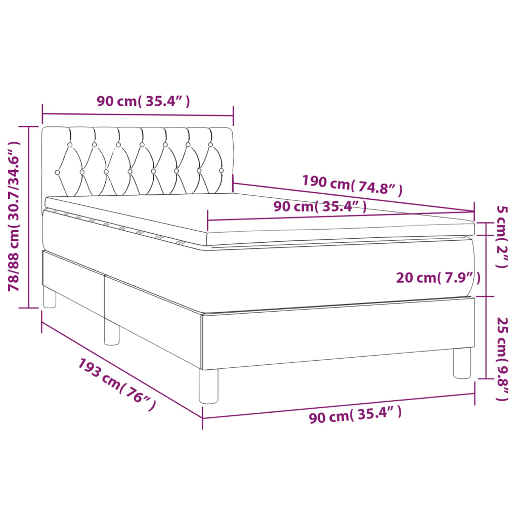 vidaXL Sommier à lattes de lit avec matelas Noir 90x190 cm Tissu