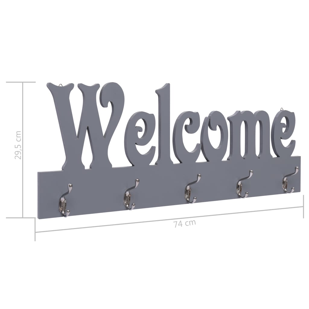 vidaXL Porte-manteau mural WELCOME Gris 74x29,5 cm