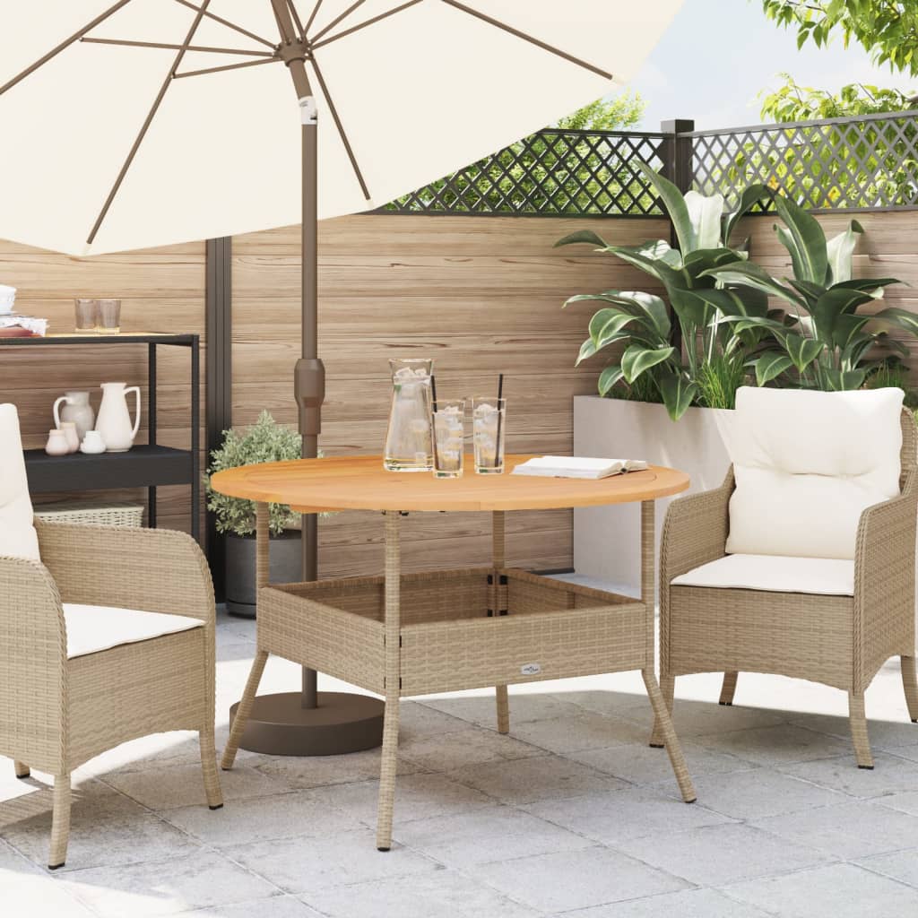 vidaXL Table de jardin et dessus en bois d'acacia beige résine tressée