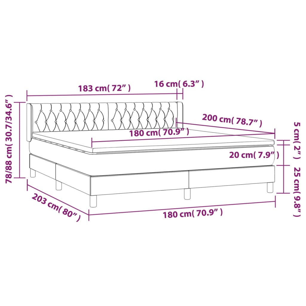 vidaXL Sommier à lattes de lit et matelas Gris clair 180x200cm Velours