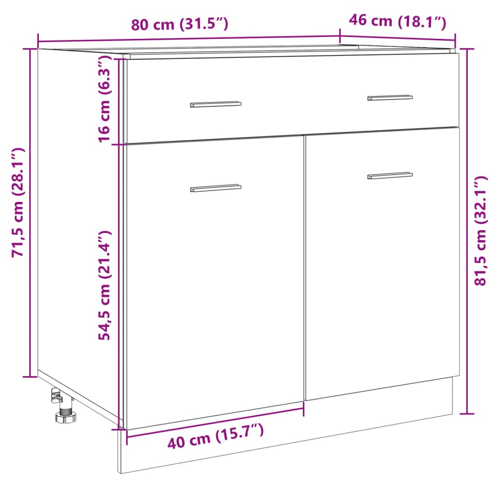 vidaXL Armoire de plancher tiroir Chêne sonoma 80x46x81,5 cm Aggloméré