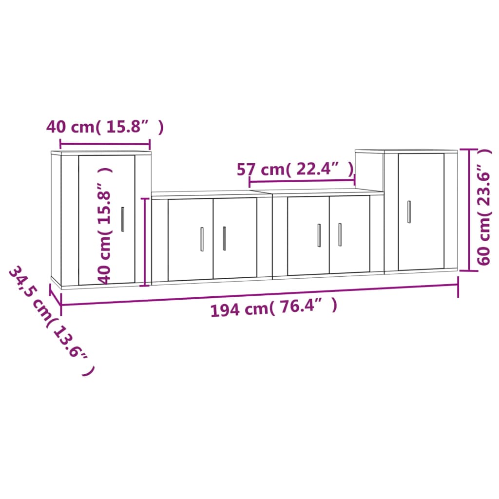 vidaXL Ensemble de meubles TV 4 pcs Noir Bois d'ingénierie