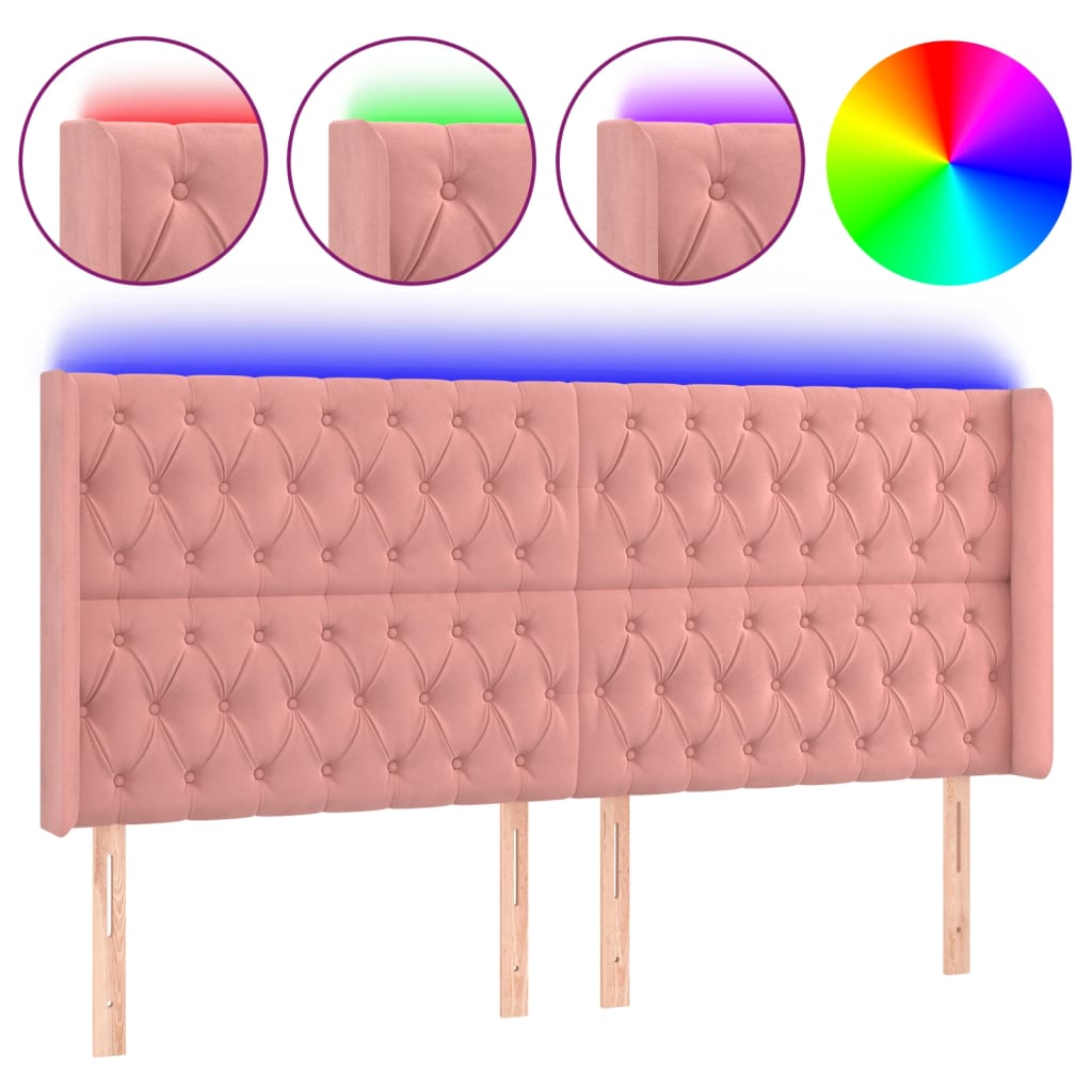 vidaXL Tête de lit à LED Rose 203x16x118/128 cm Velours