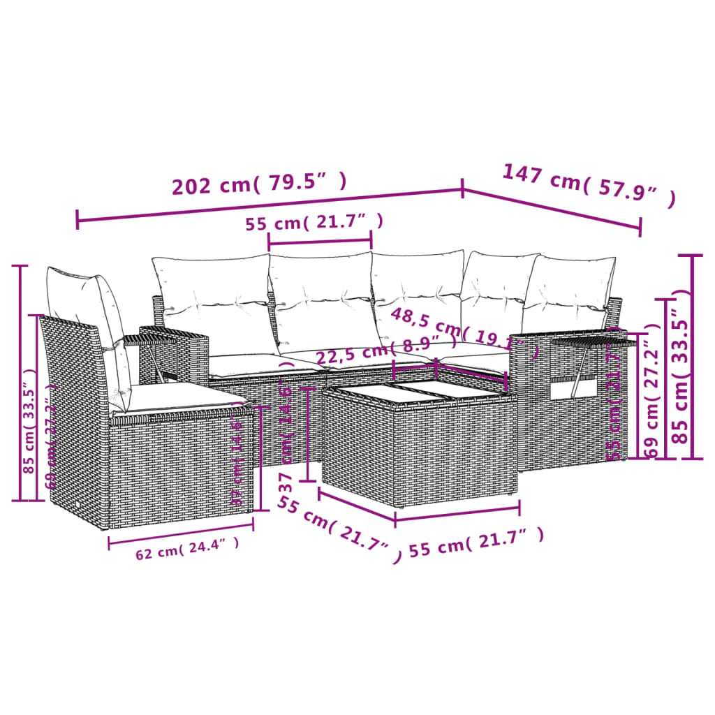 vidaXL Salon de jardin 6 pcs avec coussins gris clair résine tressée