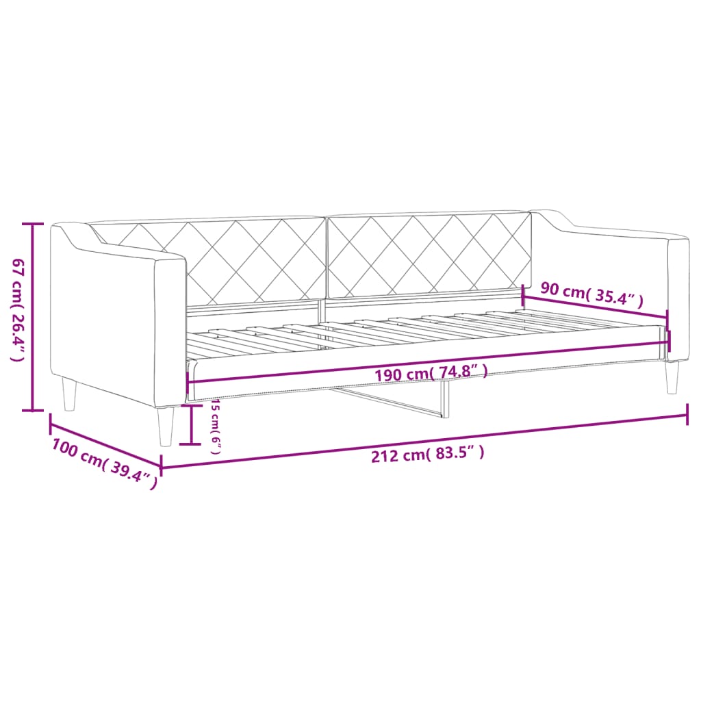 vidaXL Lit de repos noir 90x190 cm tissu