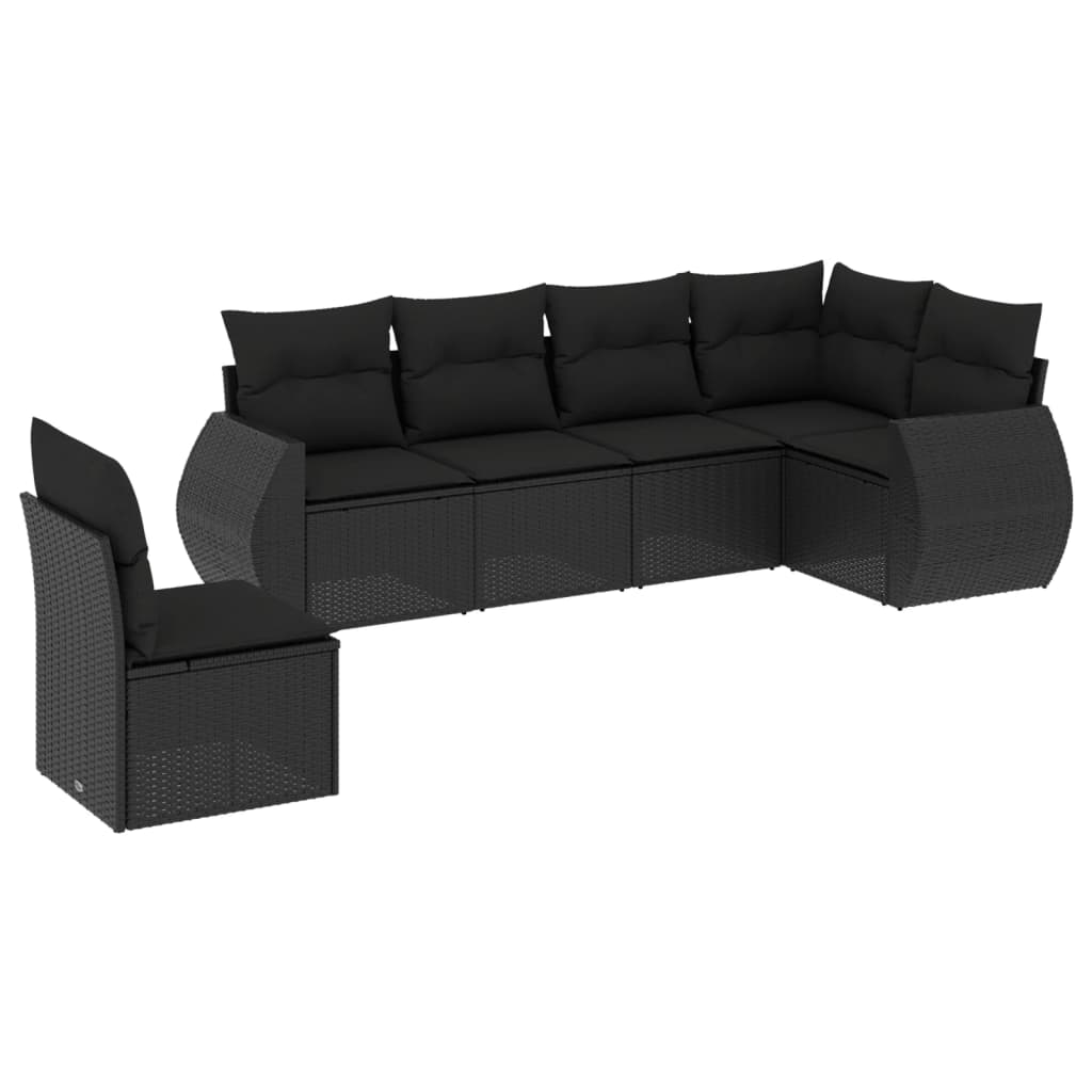 vidaXL Salon de jardin 6 pcs avec coussins noir résine tressée