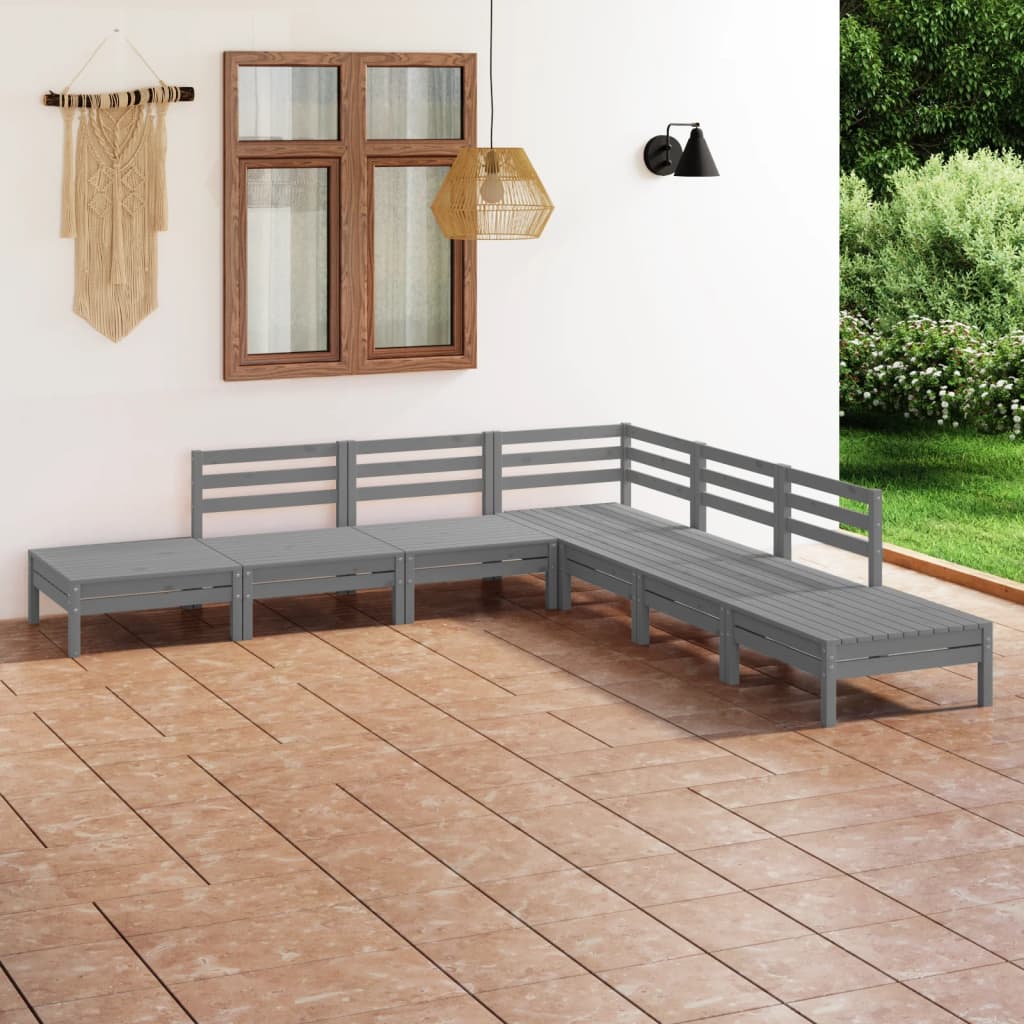 vidaXL Salon de jardin 7 pcs Bois de pin massif Gris