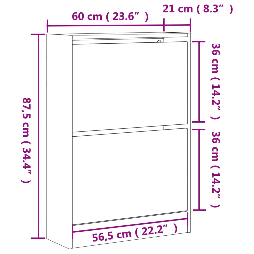 vidaXL Armoire à chaussures chêne fumé 60x21x87,5 cm bois d'ingénierie