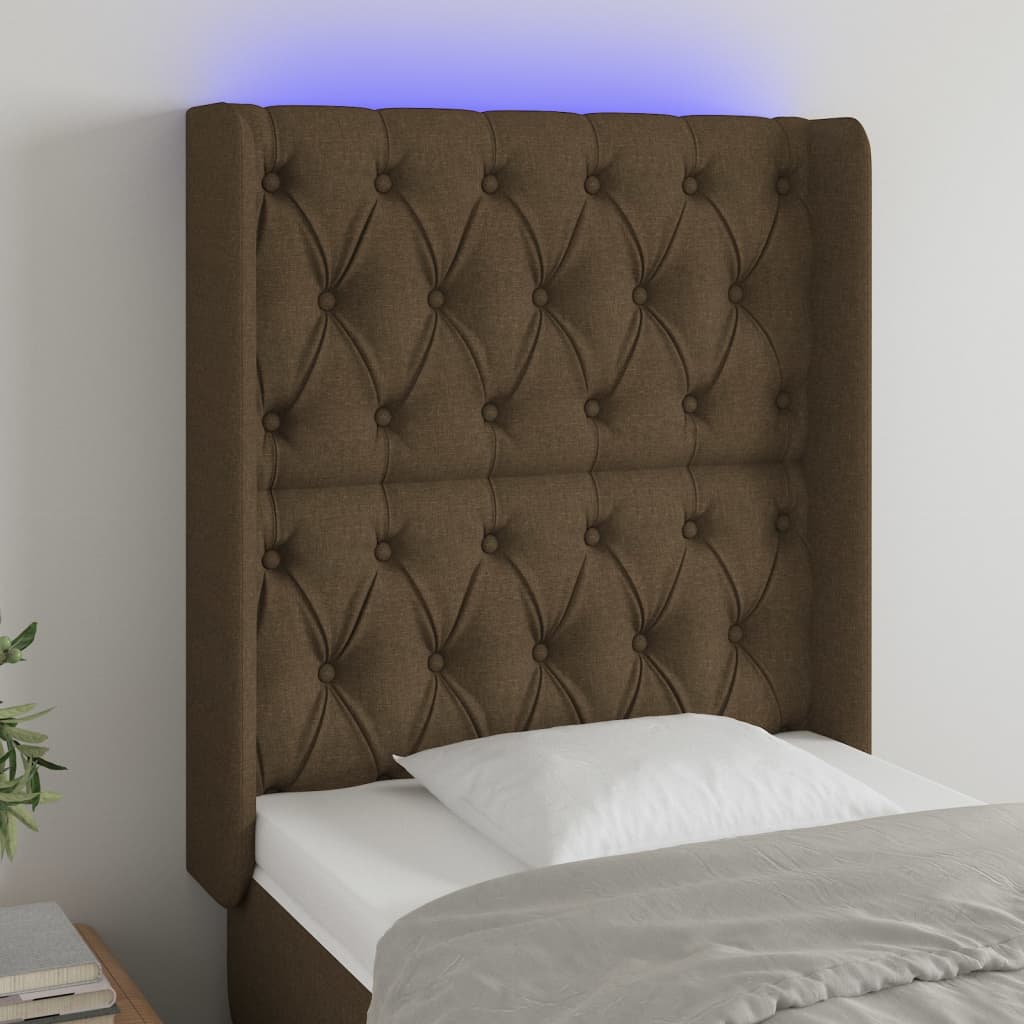 vidaXL Tête de lit à LED Marron foncé 83x16x118/128 cm Tissu