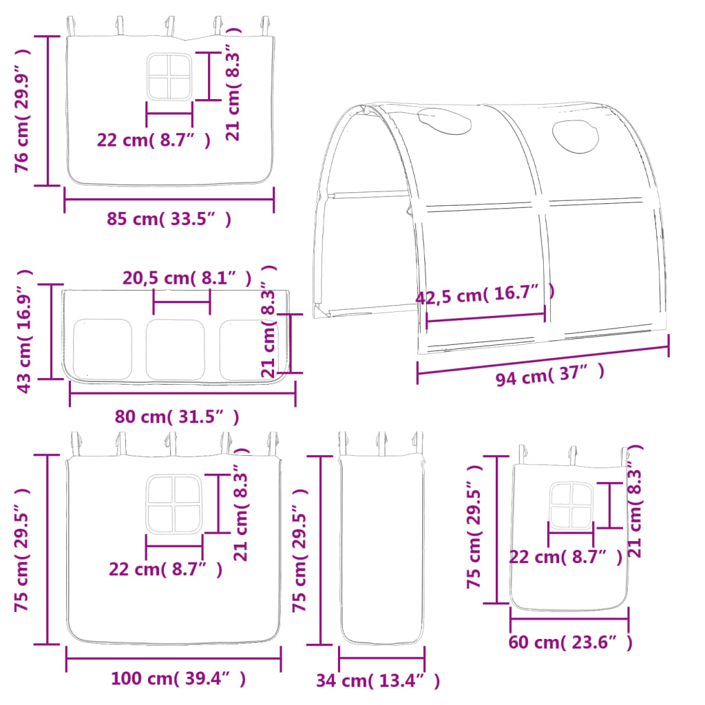 vidaXL Lit mezzanine enfants avec tunnel rose 90x190cm bois pin massif