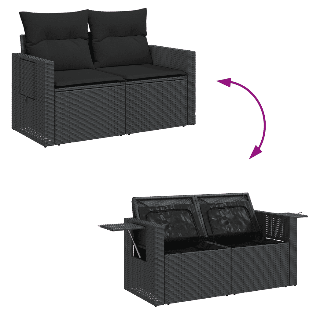 vidaXL Salon de jardin 10 pcs avec coussins noir résine tressée