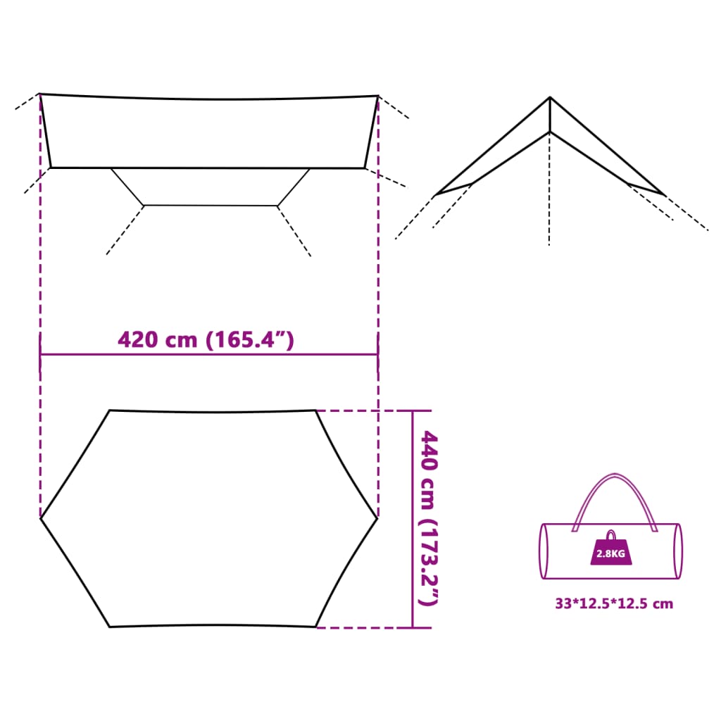 vidaXL Bâche de camping gris et orange 420x440 cm imperméable