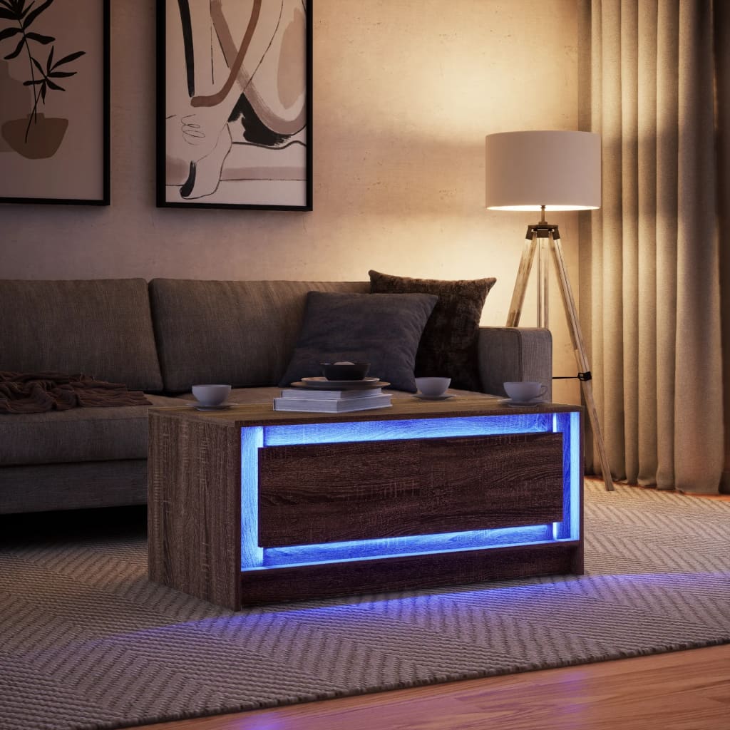 vidaXL Table basse avec lumières LED chêne marron bois d'ingénierie