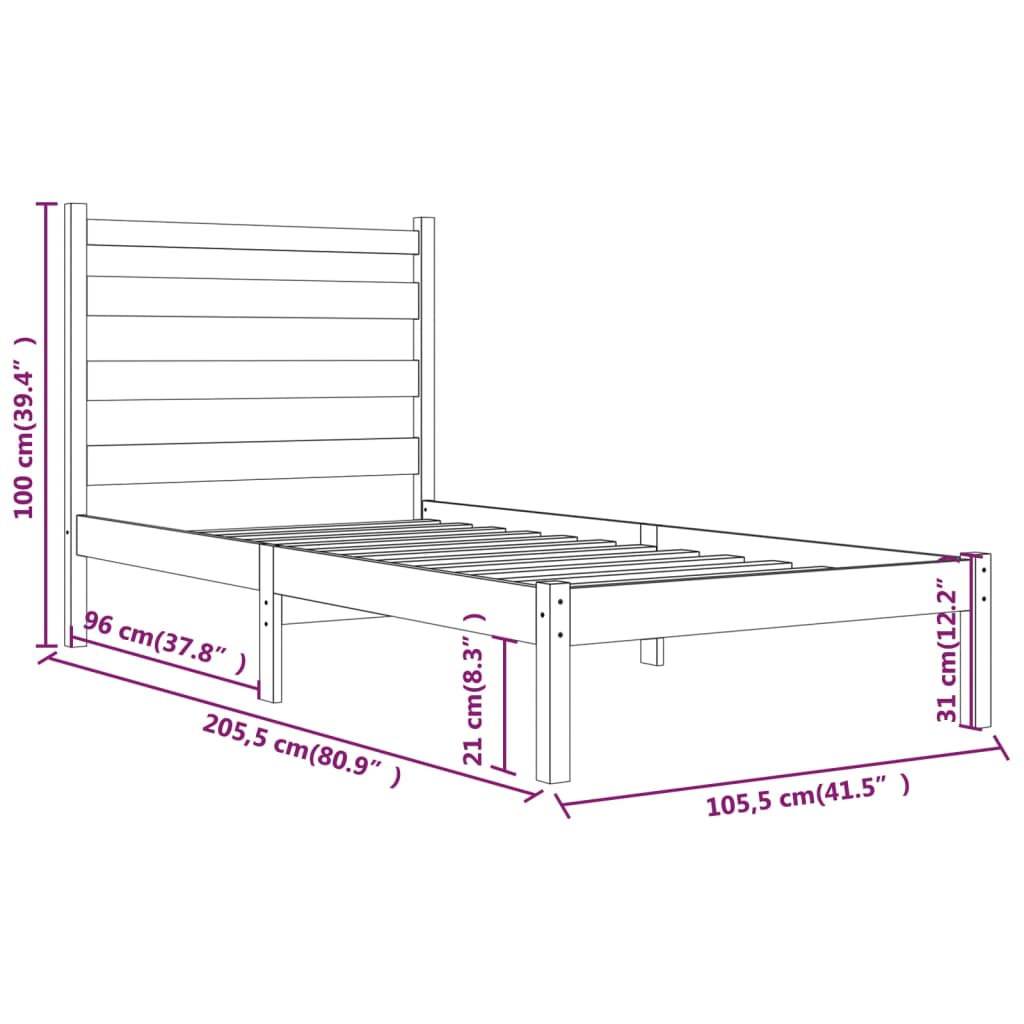 vidaXL Cadre de lit Blanc Bois de pin massif 100x200 cm