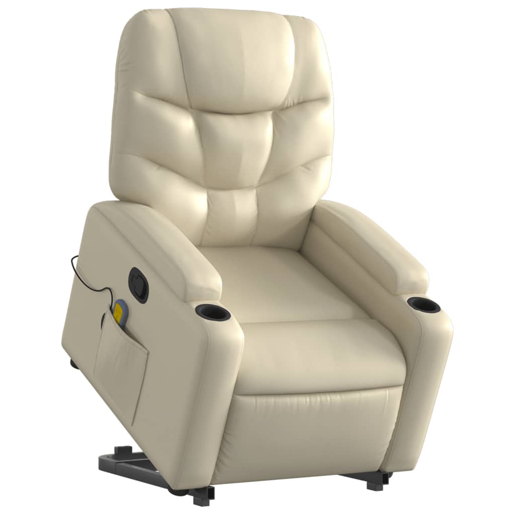 vidaXL Fauteuil inclinable de massage Crème Similicuir