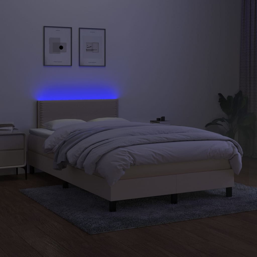 vidaXL Sommier à lattes de lit matelas et LED crème 120x190 cm tissu