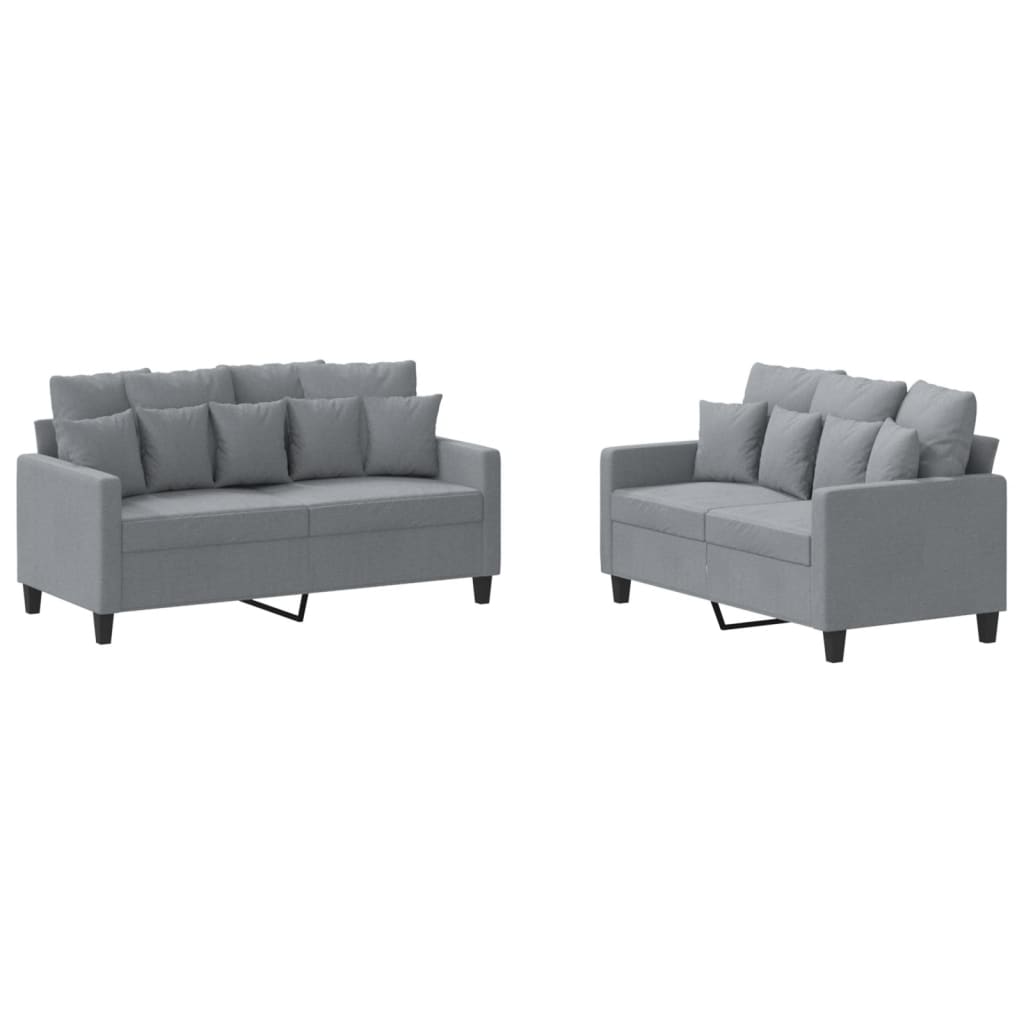 vidaXL Ensemble de canapés 2 pcs avec coussins Gris clair Tissu